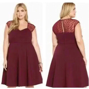 Women's dress with peekaboo chest polka dot detail in maroon by Torrid size 18